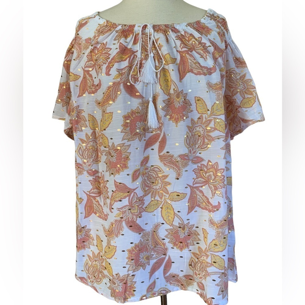 HARVE BENARD 3X Peach Plus size floral top blouse shirt